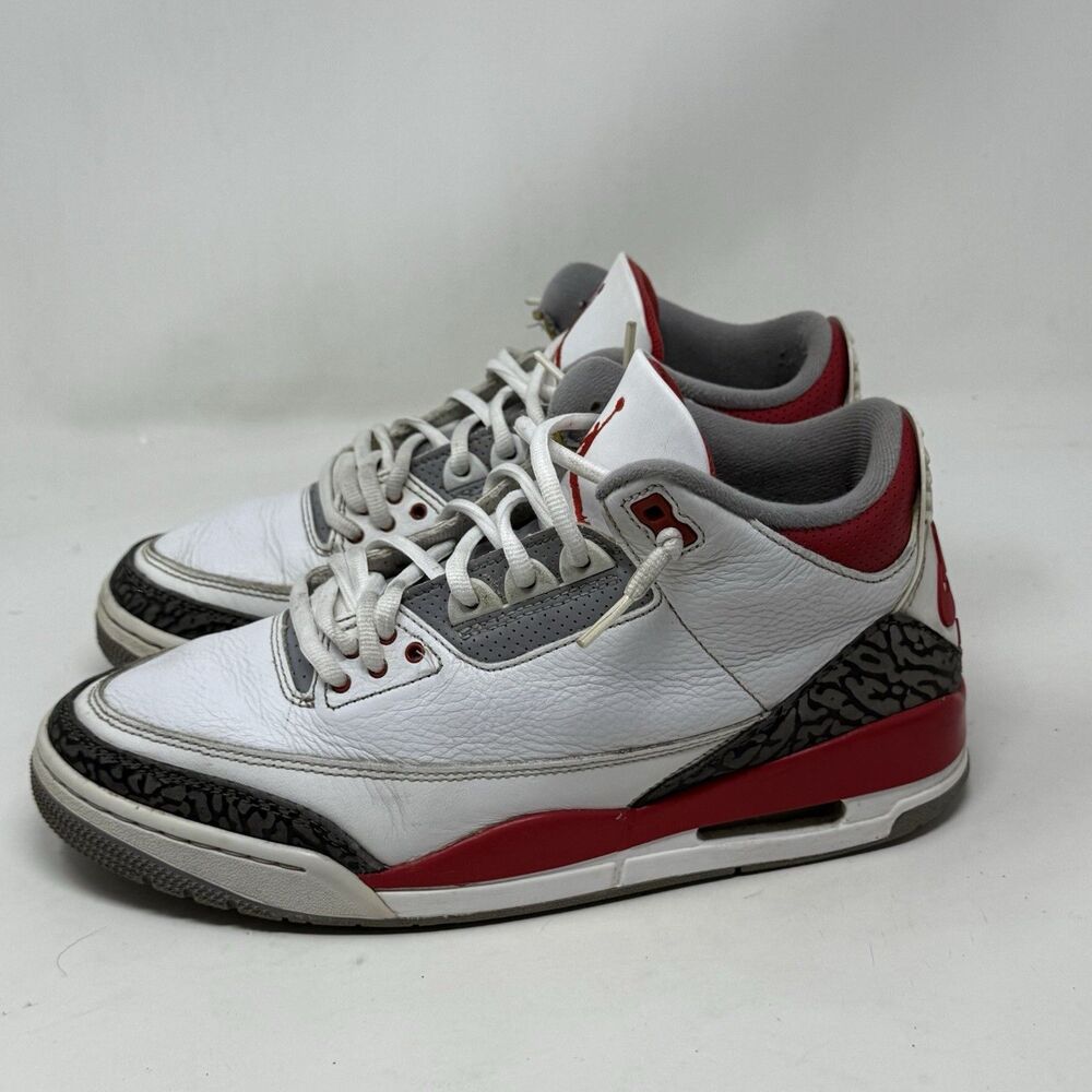 Nike Air Jordan 3 Retro Sneakers Mens 9 Fire Red White Cement Black Shoes - Picture 2 of 16